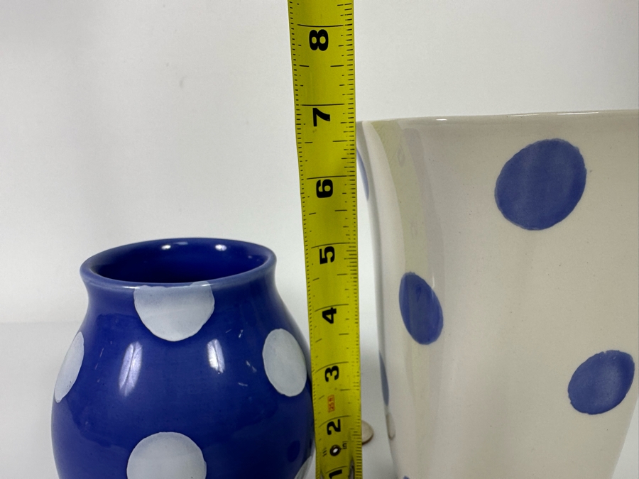 Pair Of Barbara Eigen Crate & Barrel Polka Dot Vases Made In Portugal 5H And 6.75H [Photo 7]