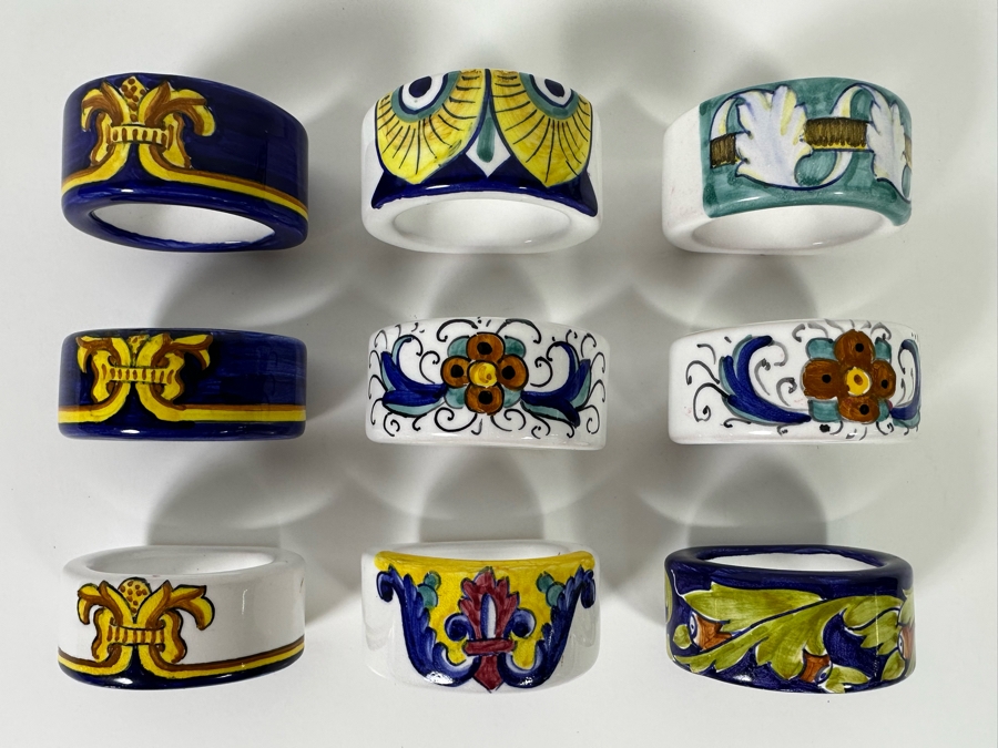 Hand Painted Italian Napkin Rings, Set Of 9 [Photo 3]