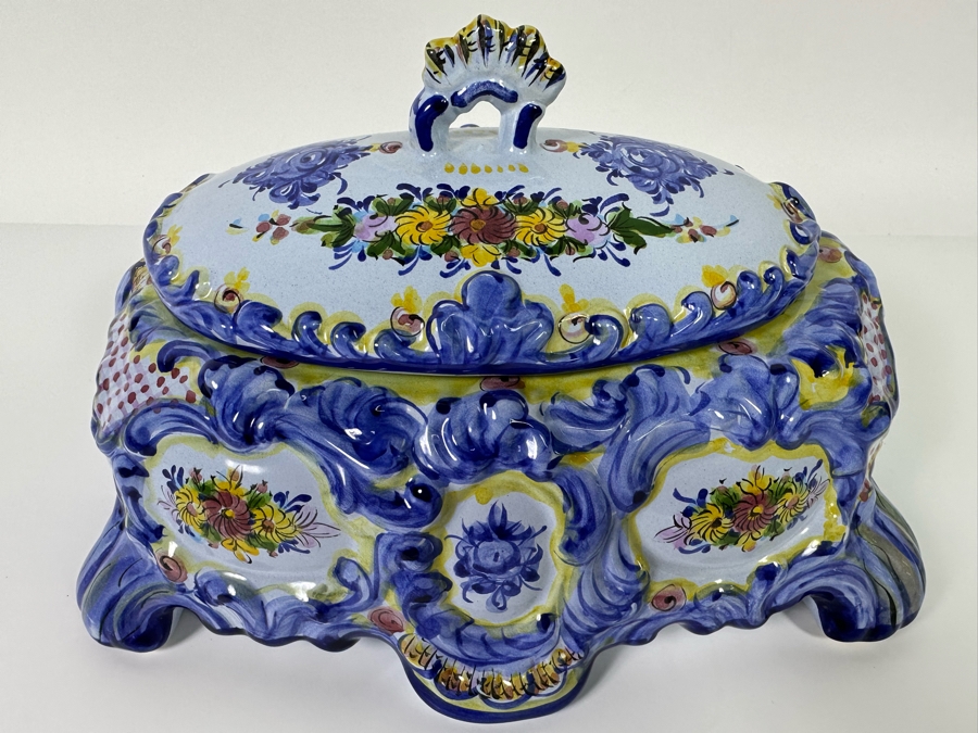 Vestal Hand Painted Covered Dish Alcobach Portugal 11.5W X 9D X 7H [Photo 4]