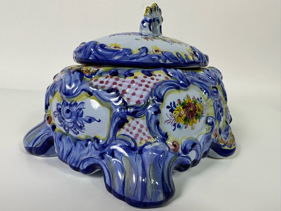 Vestal Hand Painted Covered Dish Alcobach Portugal 11.5W X 9D X 7H [Photo 5]