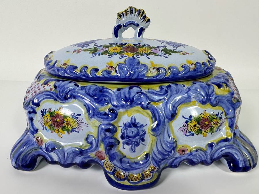 Vestal Hand Painted Covered Dish Alcobach Portugal 11.5W X 9D X 7H [Photo 3]