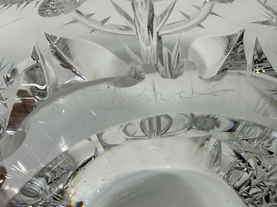 Josef Svarc (B. 1928, Czechoslovakian) Signed Deep Cut Bohemia Glass Footed Crystal Centerpiece Bowl Scottish Thistles Intaglio Cut, Rare 13W X 4.5H [Photo 10]