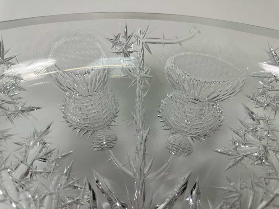 Josef Svarc (B. 1928, Czechoslovakian) Signed Deep Cut Bohemia Glass Footed Crystal Centerpiece Bowl Scottish Thistles Intaglio Cut, Rare 13W X 4.5H [Photo 5]
