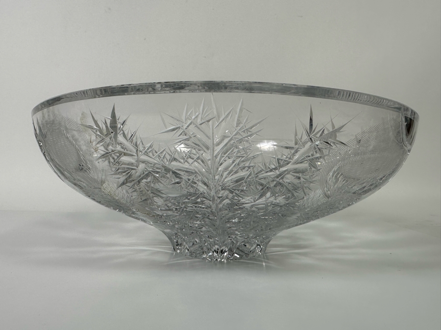 Josef Svarc (B. 1928, Czechoslovakian) Signed Deep Cut Bohemia Glass Footed Crystal Centerpiece Bowl Scottish Thistles Intaglio Cut, Rare 13W X 4.5H [Photo 8]