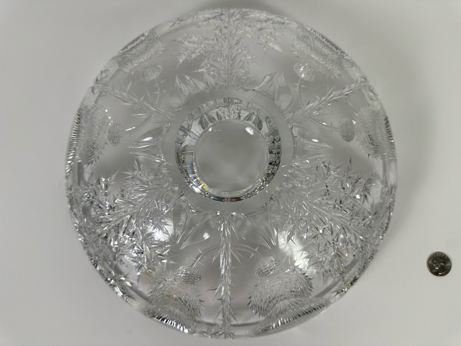 Josef Svarc (B. 1928, Czechoslovakian) Signed Deep Cut Bohemia Glass Footed Crystal Centerpiece Bowl Scottish Thistles Intaglio Cut, Rare 13W X 4.5H [Photo 12]