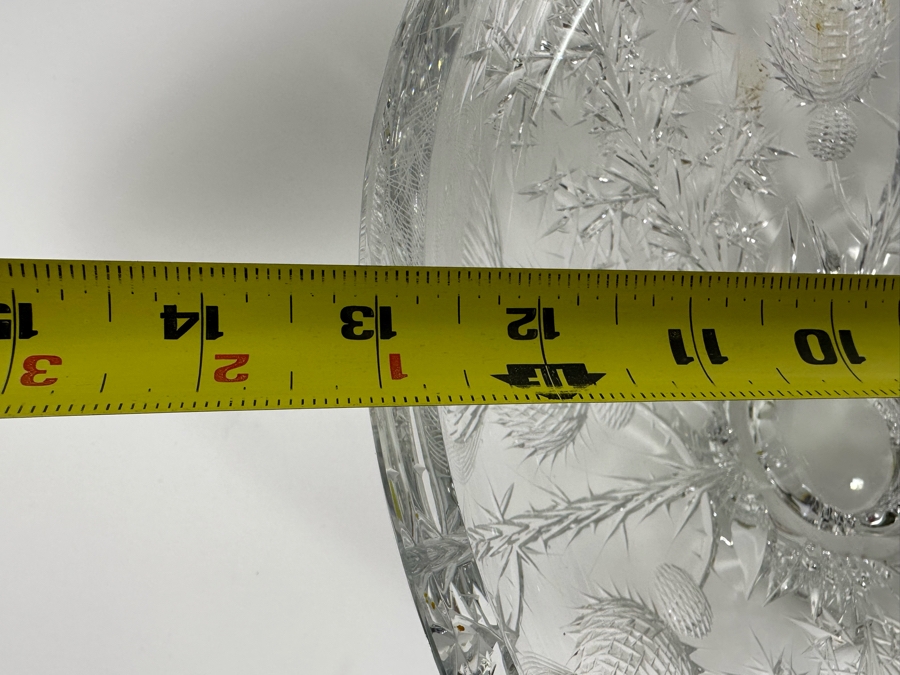 Josef Svarc (B. 1928, Czechoslovakian) Signed Deep Cut Bohemia Glass Footed Crystal Centerpiece Bowl Scottish Thistles Intaglio Cut, Rare 13W X 4.5H [Photo 14]
