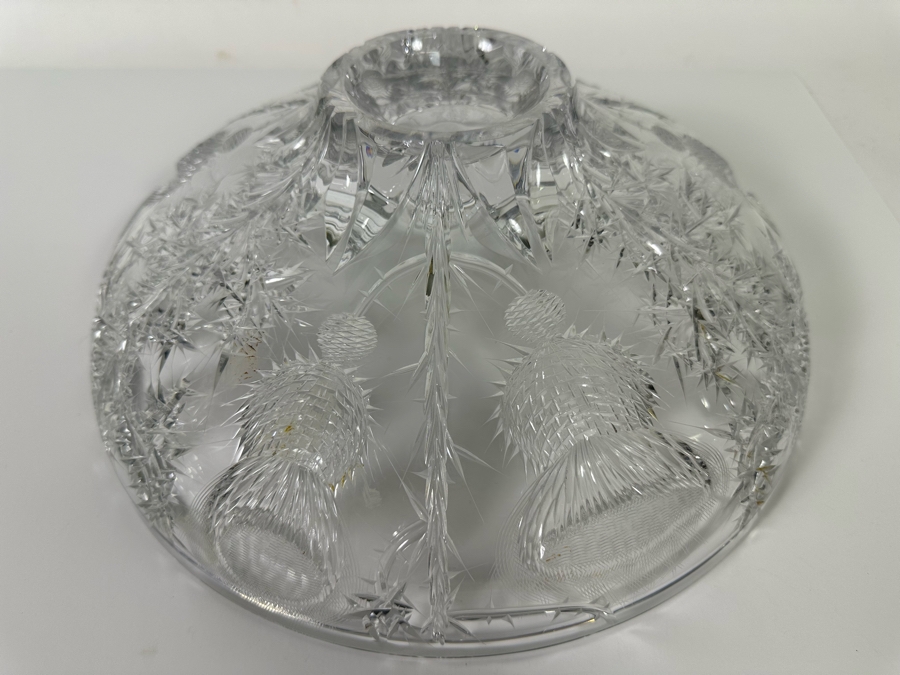 Josef Svarc (B. 1928, Czechoslovakian) Signed Deep Cut Bohemia Glass Footed Crystal Centerpiece Bowl Scottish Thistles Intaglio Cut, Rare 13W X 4.5H [Photo 13]