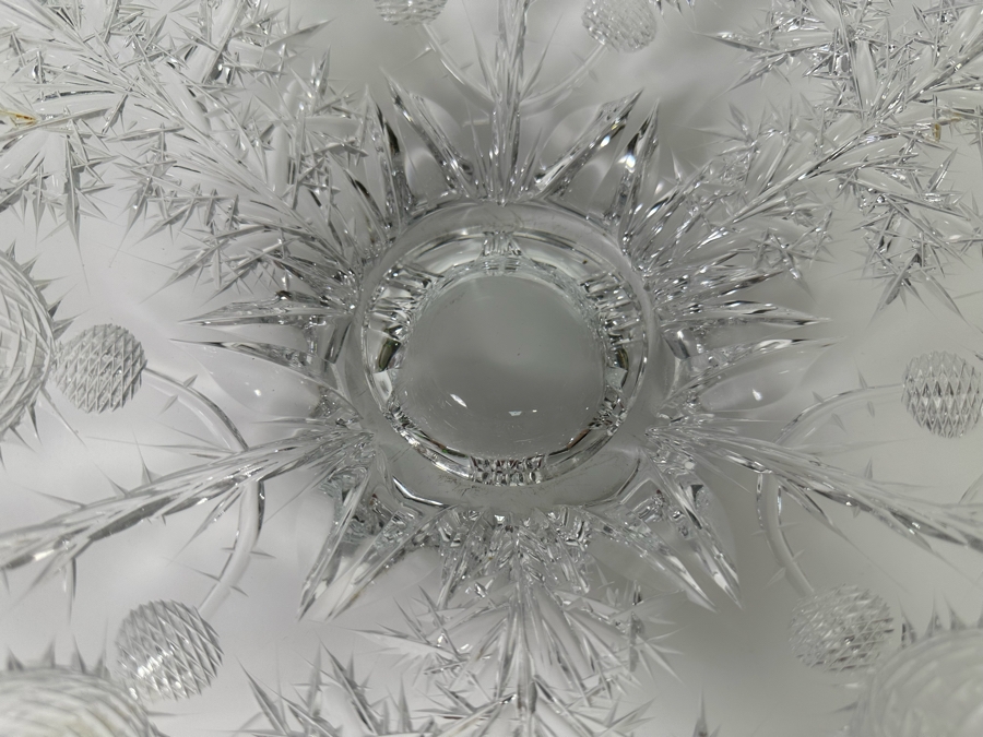 Josef Svarc (B. 1928, Czechoslovakian) Signed Deep Cut Bohemia Glass Footed Crystal Centerpiece Bowl Scottish Thistles Intaglio Cut, Rare 13W X 4.5H [Photo 6]