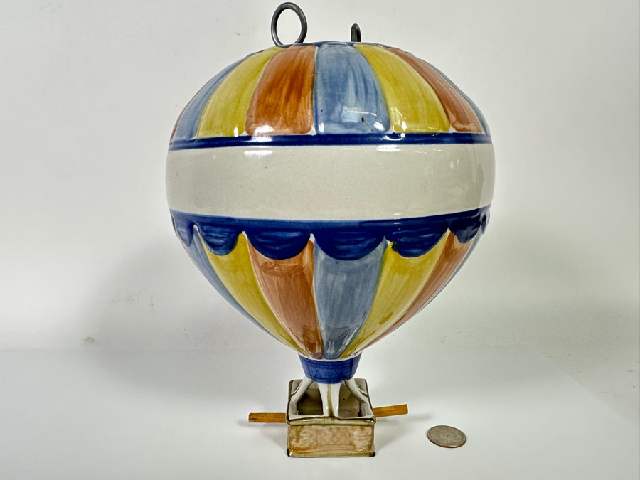 Louisville Stoneware Pottery Hand Painted Hot Air Balloon Hanging Bird Feeder 7W X 10H [Photo 2]