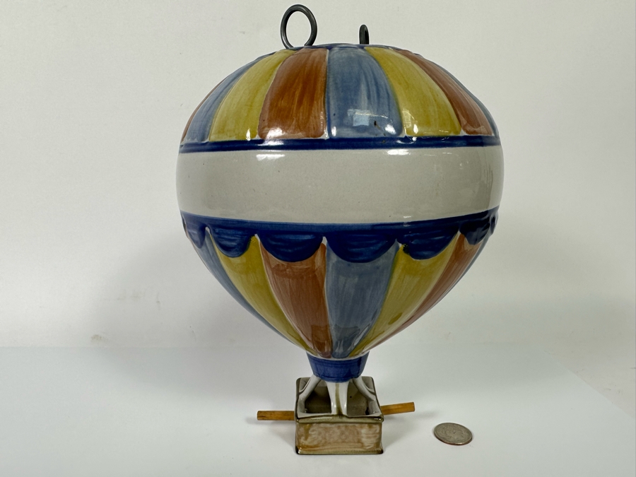 Louisville Stoneware Pottery Hand Painted Hot Air Balloon Hanging Bird Feeder 7W X 10H [Photo 3]