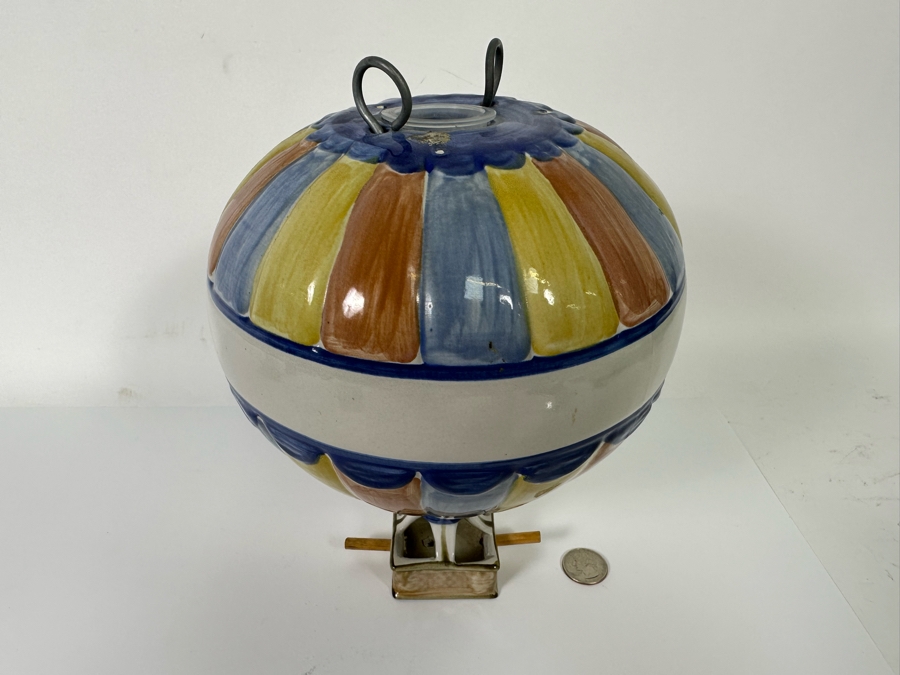 Louisville Stoneware Pottery Hand Painted Hot Air Balloon Hanging Bird Feeder 7W X 10H [Photo 4]