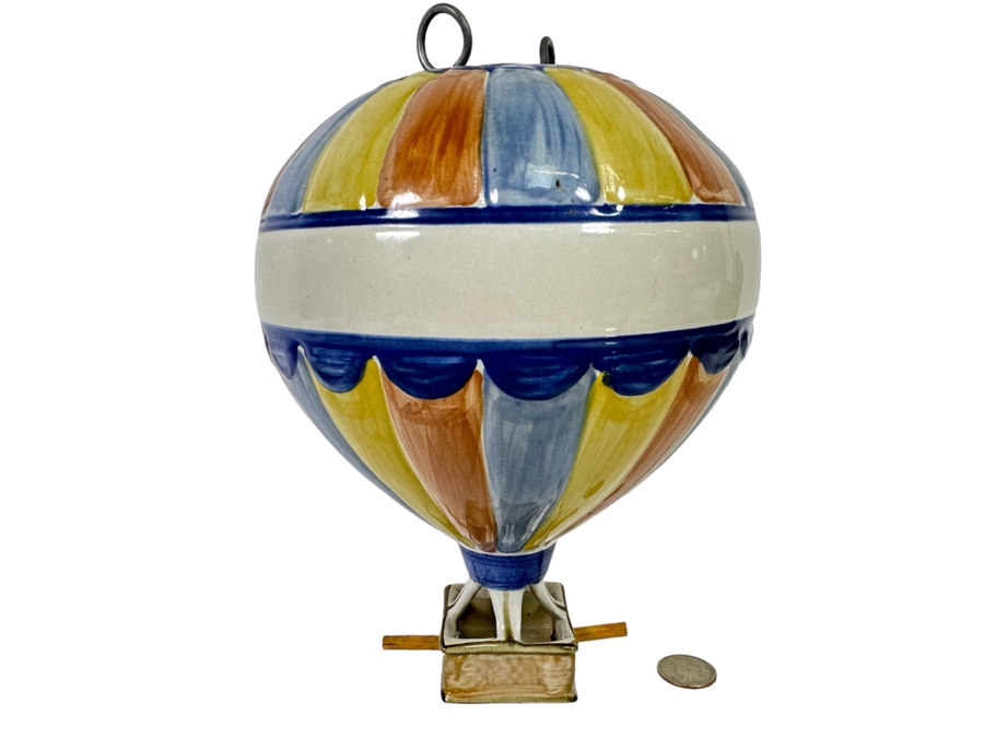 Louisville Stoneware Pottery Hand Painted Hot Air Balloon Hanging Bird Feeder 7W X 10H [Photo 1]