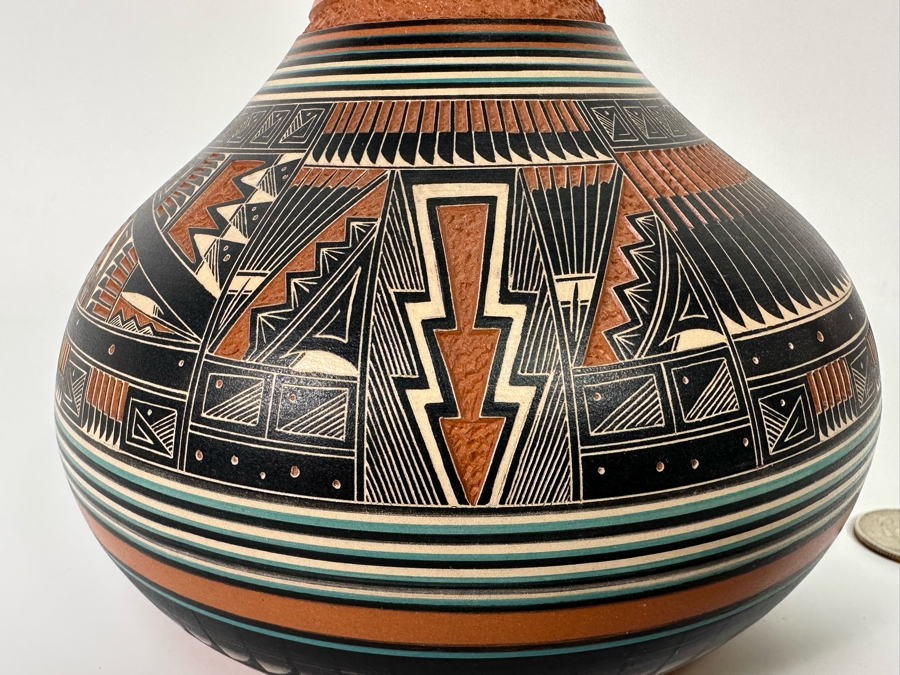 Doreen Langing / R. Nelson Navajo Native American Etched And Hand Painted Pottery Very Impressive 6W X 5H See Photos Retails $995 [Photo 9]