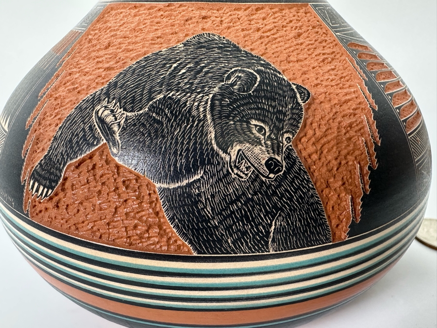 Doreen Langing / R. Nelson Navajo Native American Etched And Hand Painted Pottery Very Impressive 6W X 5H See Photos Retails $995 [Photo 4]