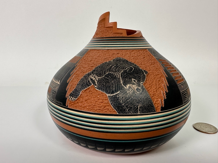 Doreen Langing / R. Nelson Navajo Native American Etched And Hand Painted Pottery Very Impressive 6W X 5H See Photos Retails $995 [Photo 2]