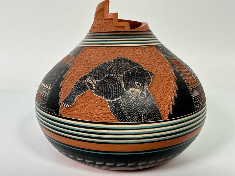 Doreen Langing / R. Nelson Navajo Native American Etched And Hand Painted Pottery Very Impressive 6W X 5H See Photos Retails $995 [Photo 11]