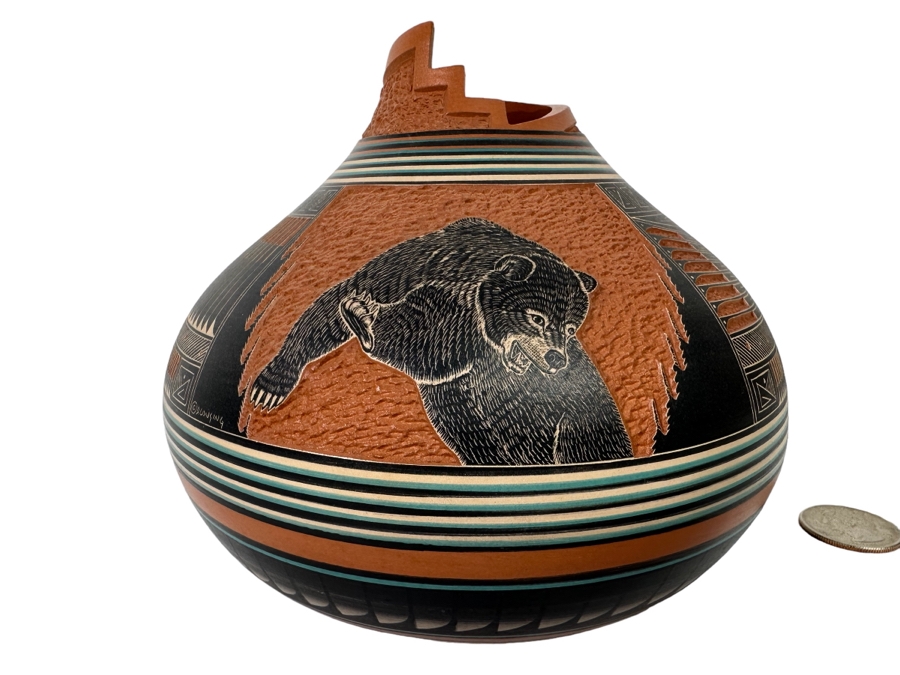 Doreen Langing / R. Nelson Navajo Native American Etched And Hand Painted Pottery Very Impressive 6W X 5H See Photos Retails $995 [Photo 1]