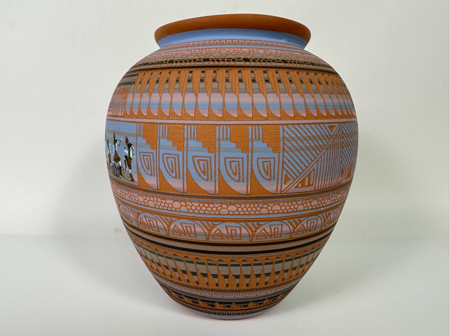 Ben Billy Navajo Native American Etched And Hand Painted Pottery 6W X 10H Retails $480 [Photo 6]