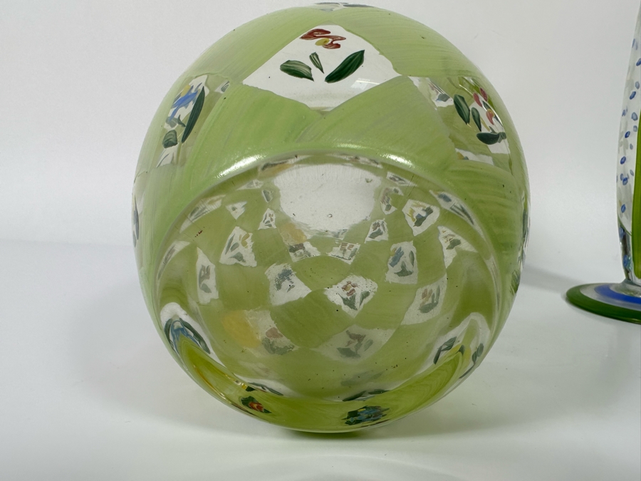 Hand Painted Glass Pitcher 8H And Vase 11.5H [Photo 8]