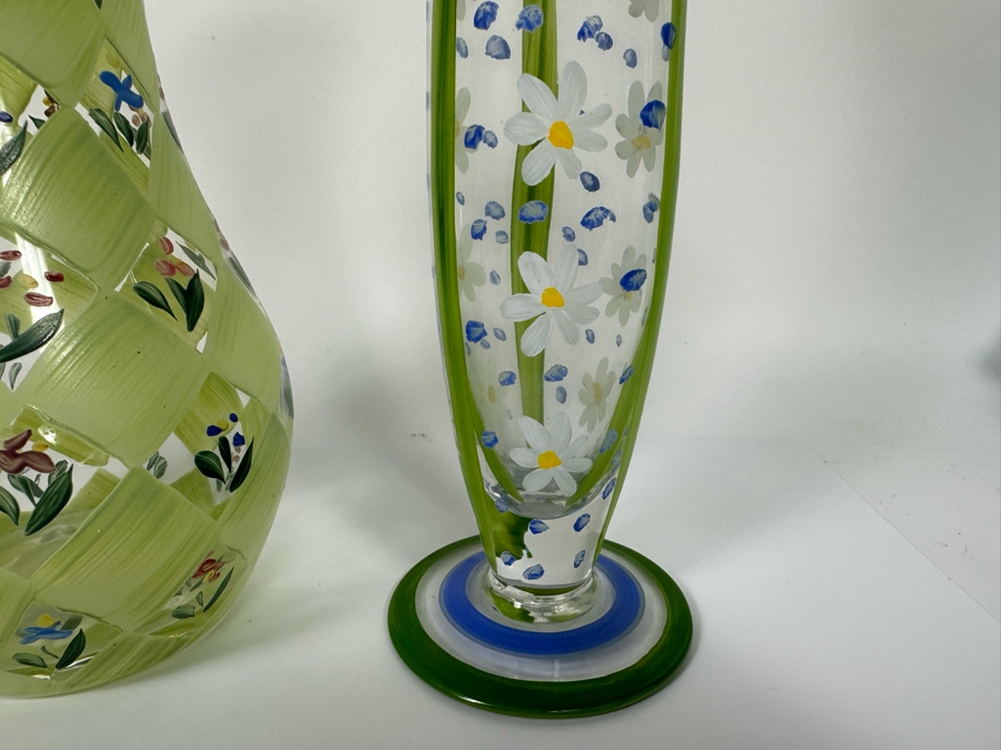 Hand Painted Glass Pitcher 8H And Vase 11.5H [Photo 7]