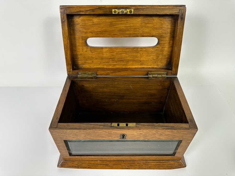 Antique Oak Locking Letters Mailbox Box With Beveled Glass Window (No Skeleton Key) 10W X 6D X 5.75H [Photo 8]