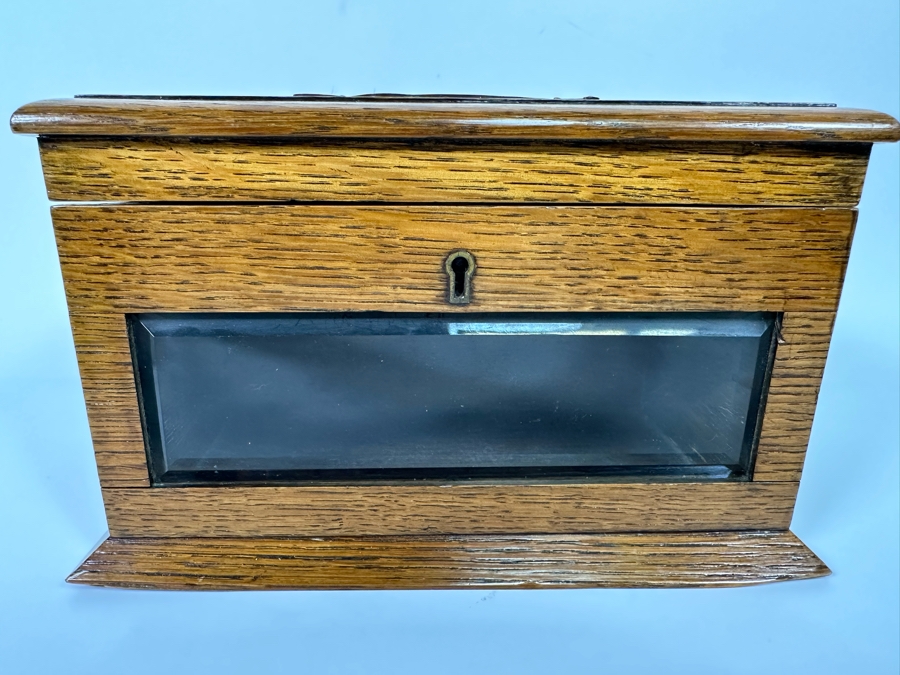 Antique Oak Locking Letters Mailbox Box With Beveled Glass Window (No Skeleton Key) 10W X 6D X 5.75H [Photo 5]