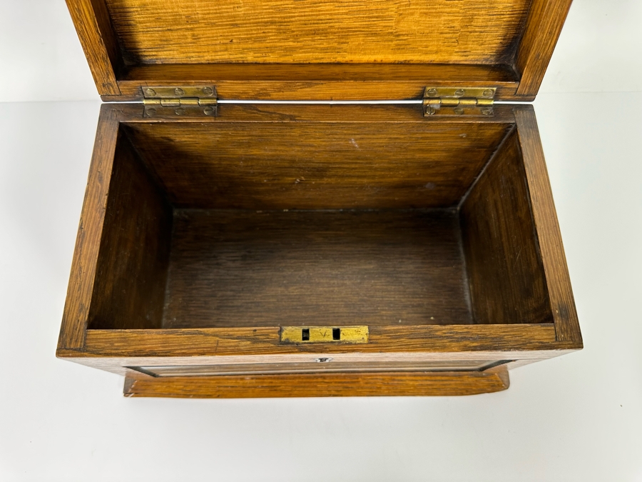 Antique Oak Locking Letters Mailbox Box With Beveled Glass Window (No Skeleton Key) 10W X 6D X 5.75H [Photo 9]