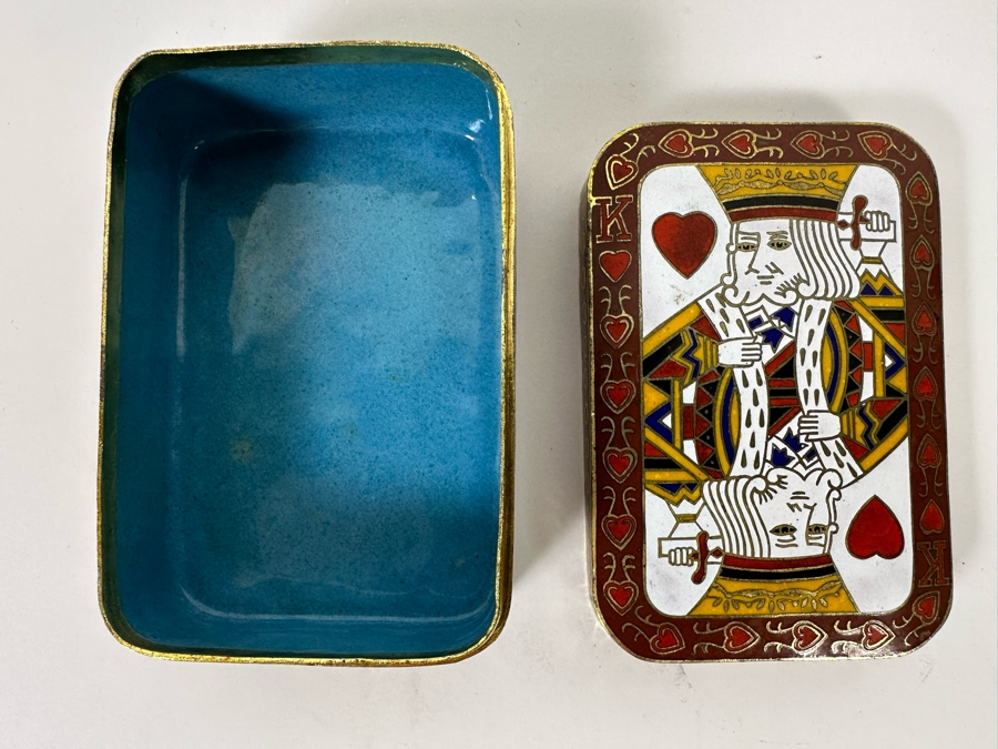 Chinese Cloisonne King Of Hearts Playing Card Box 4W X 2.75D X 1.5H [Photo 7]