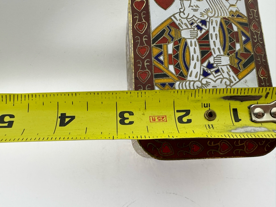 Chinese Cloisonne King Of Hearts Playing Card Box 4W X 2.75D X 1.5H [Photo 8]