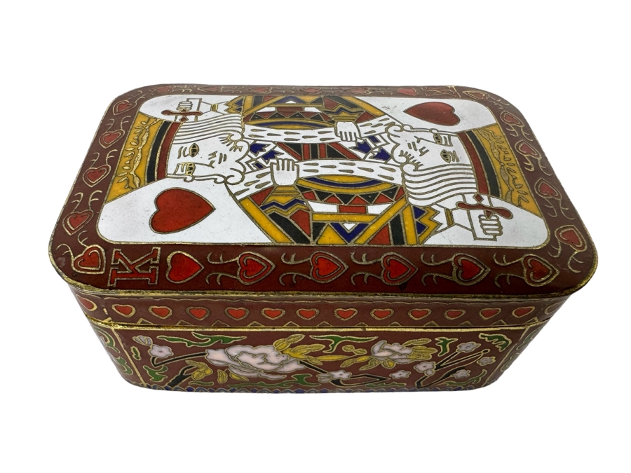 Chinese Cloisonne King Of Hearts Playing Card Box 4W X 2.75D X 1.5H [Photo 1]
