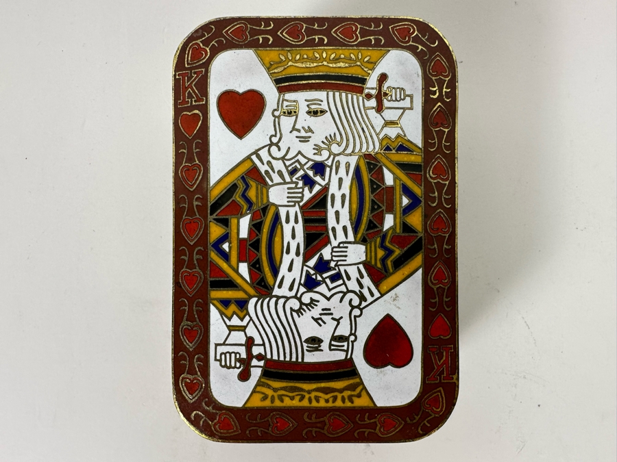 Chinese Cloisonne King Of Hearts Playing Card Box 4W X 2.75D X 1.5H [Photo 2]