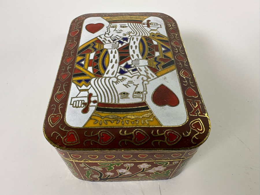 Chinese Cloisonne King Of Hearts Playing Card Box 4W X 2.75D X 1.5H [Photo 3]