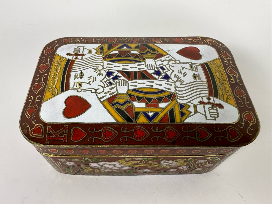 Chinese Cloisonne King Of Hearts Playing Card Box 4W X 2.75D X 1.5H [Photo 5]
