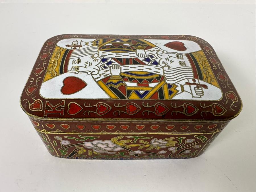 Chinese Cloisonne King Of Hearts Playing Card Box 4W X 2.75D X 1.5H [Photo 4]