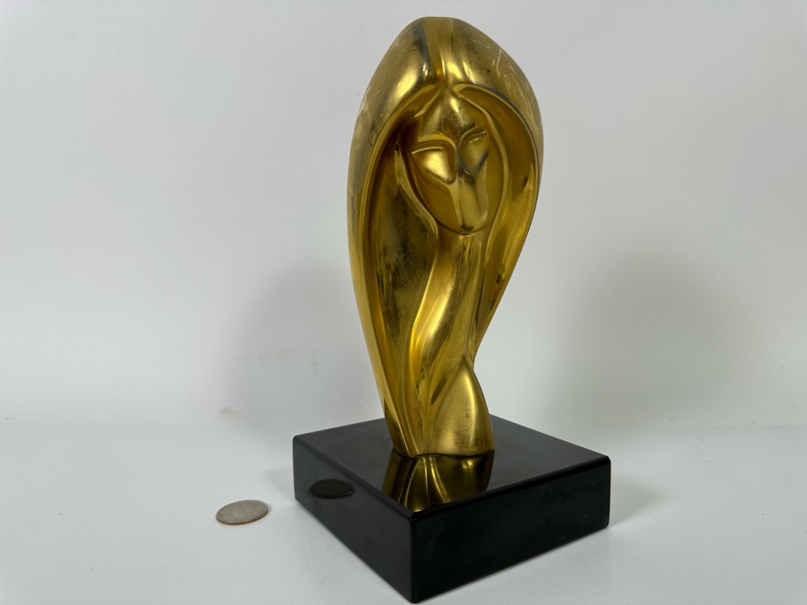 Paul Braslow Limited Edition 23K Gold Plate Bronze Bust Sculpture By Braslou Numbered 57 Of 100 1987 4W X 4D X 9H [Photo 4]