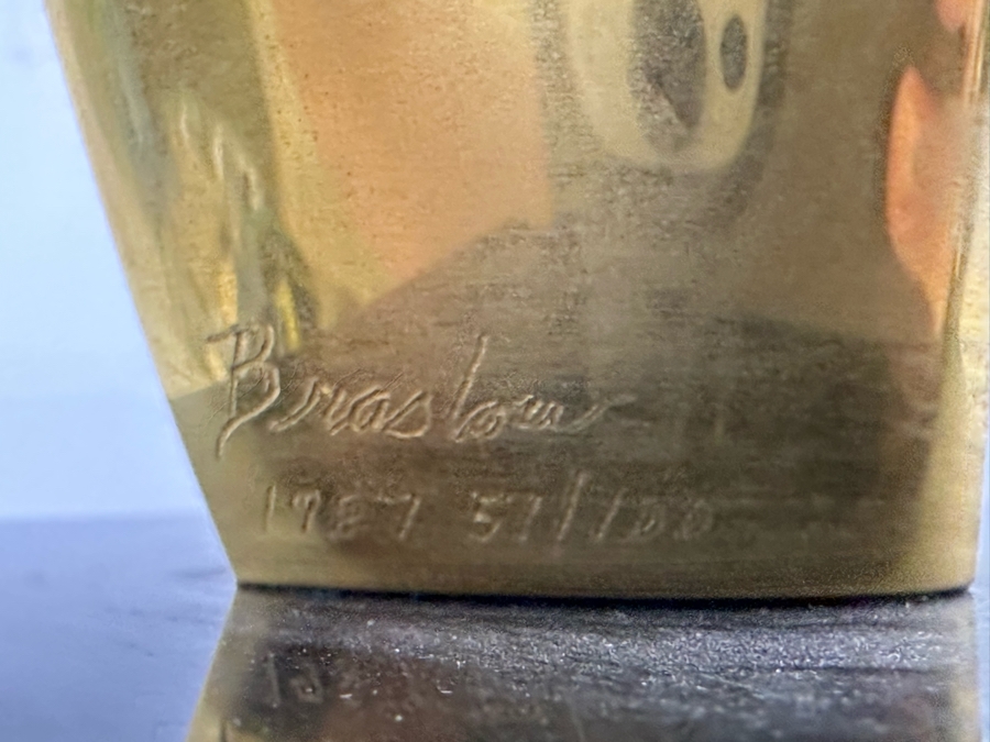 Paul Braslow Limited Edition 23K Gold Plate Bronze Bust Sculpture By Braslou Numbered 57 Of 100 1987 4W X 4D X 9H [Photo 9]