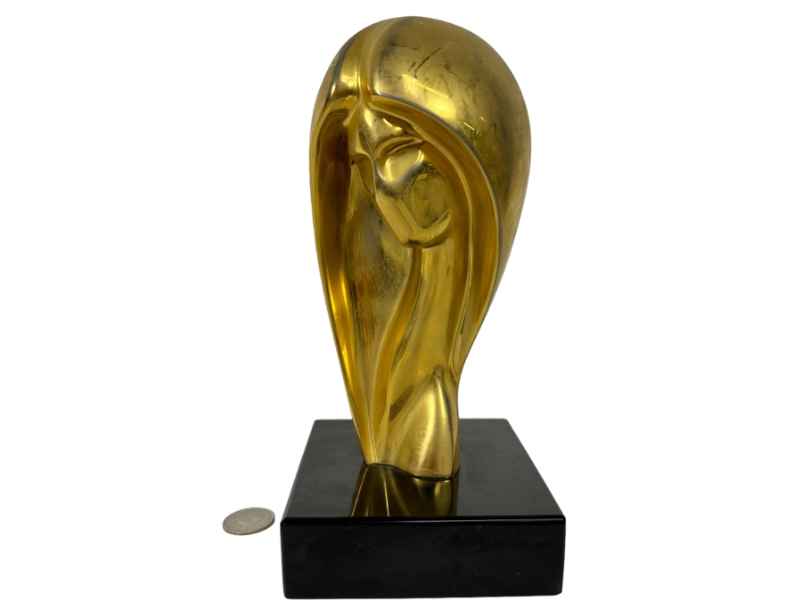 Paul Braslow Limited Edition 23K Gold Plate Bronze Bust Sculpture By Braslou Numbered 57 Of 100 1987 4W X 4D X 9H [Photo 1]