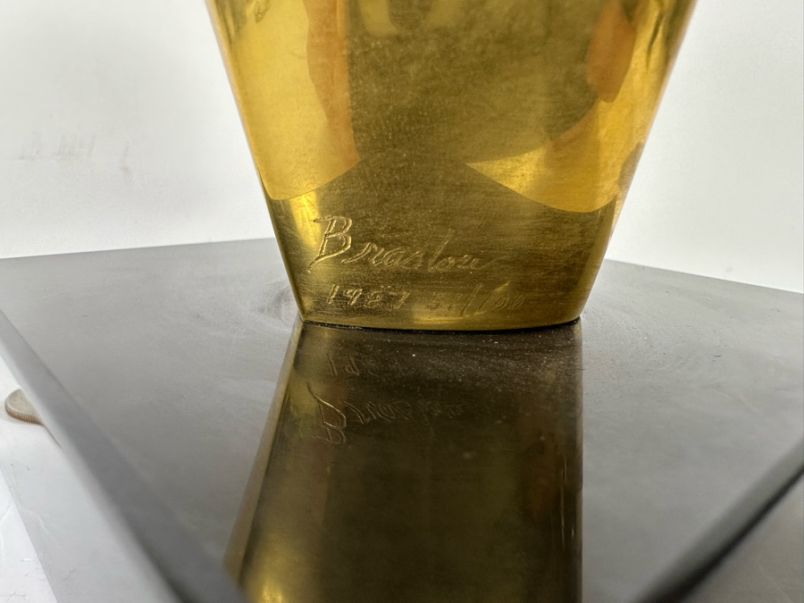 Paul Braslow Limited Edition 23K Gold Plate Bronze Bust Sculpture By Braslou Numbered 57 Of 100 1987 4W X 4D X 9H [Photo 7]