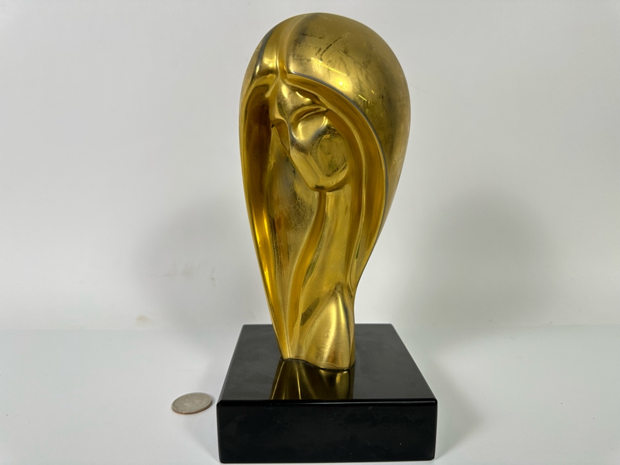 Paul Braslow Limited Edition 23K Gold Plate Bronze Bust Sculpture By Braslou Numbered 57 Of 100 1987 4W X 4D X 9H [Photo 2]