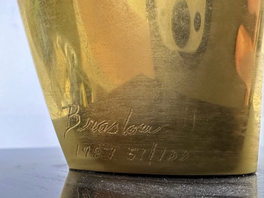 Paul Braslow Limited Edition 23K Gold Plate Bronze Bust Sculpture By Braslou Numbered 57 Of 100 1987 4W X 4D X 9H [Photo 10]
