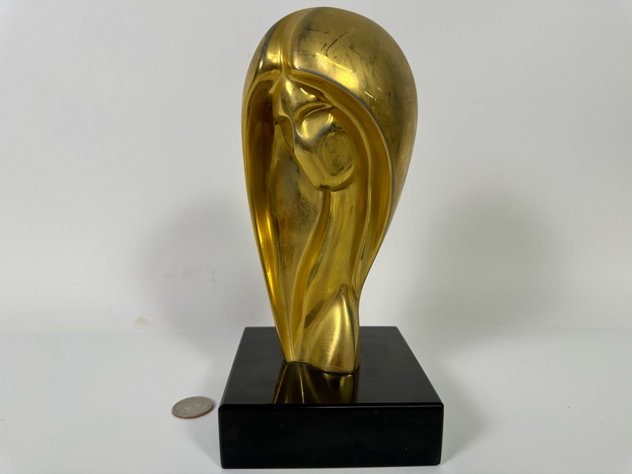 Paul Braslow Limited Edition 23K Gold Plate Bronze Bust Sculpture By Braslou Numbered 57 Of 100 1987 4W X 4D X 9H [Photo 3]