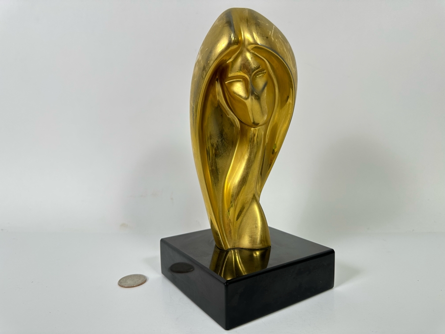 Paul Braslow Limited Edition 23K Gold Plate Bronze Bust Sculpture By Braslou Numbered 57 Of 100 1987 4W X 4D X 9H [Photo 5]