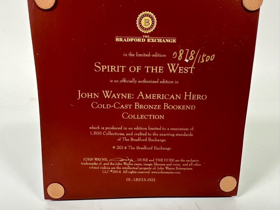John Wayne: The American Hero Cold-Cast Bronze Bookend Limited Edition Spirit Of The West Sculpture From The Bradford Exchange 4W X 4D X 7.5H [Photo 8]