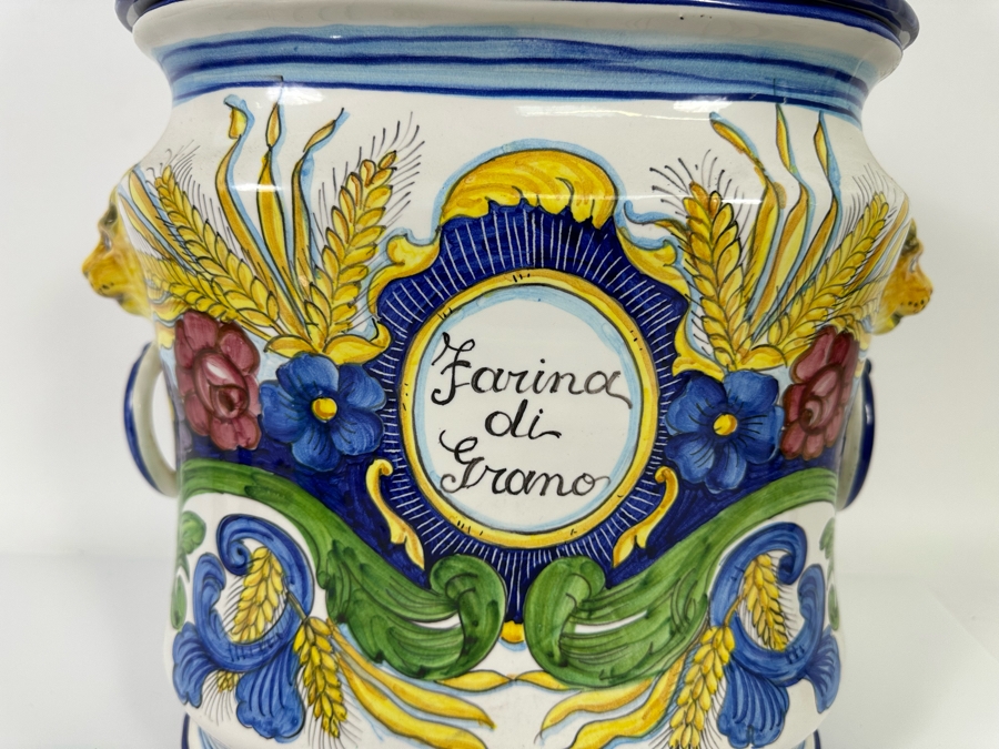 Large Hand Painted Italian Mojolica Oval Canister With Lid Dervta For Artistica 14W X 8.5D X 16H Retails $376 [Photo 4]