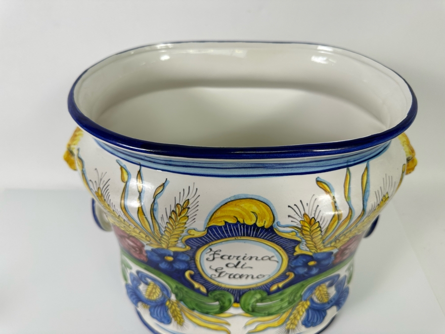 Large Hand Painted Italian Mojolica Oval Canister With Lid Dervta For Artistica 14W X 8.5D X 16H Retails $376 [Photo 8]