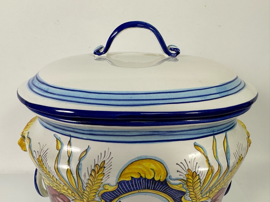 Large Hand Painted Italian Mojolica Oval Canister With Lid Dervta For Artistica 14W X 8.5D X 16H Retails $376 [Photo 7]