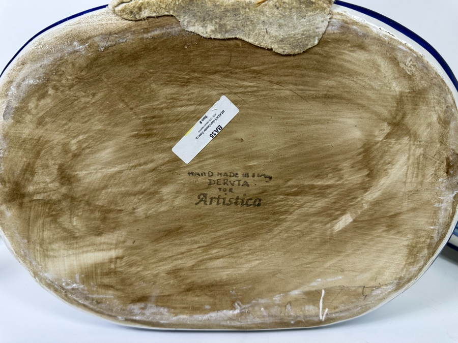 Large Hand Painted Italian Mojolica Oval Canister With Lid Dervta For Artistica 14W X 8.5D X 16H Retails $376 [Photo 10]