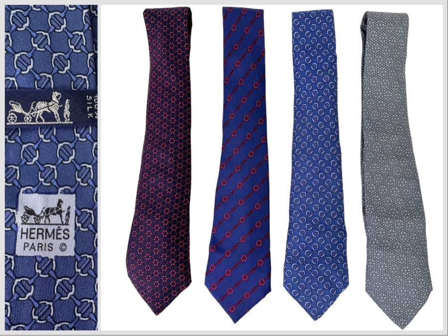 Four Hermes Paris Silk Scarves Mens [Photo 1]