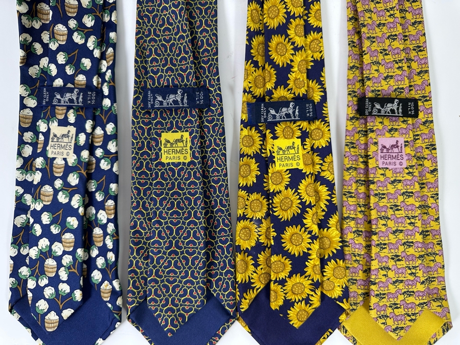 Four Hermes Paris Silk Scarves Mens [Photo 8]