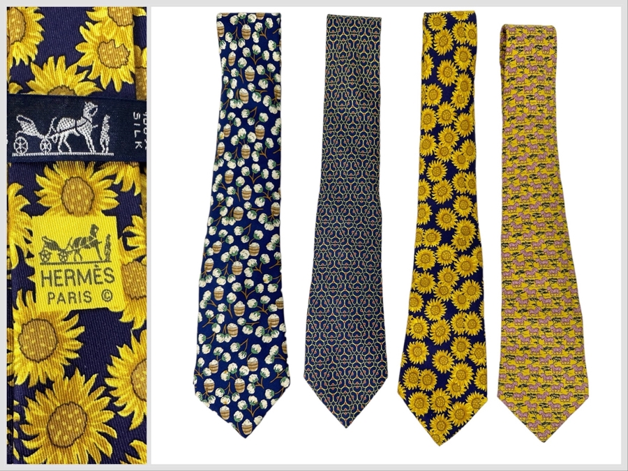 Four Hermes Paris Silk Scarves Mens [Photo 1]
